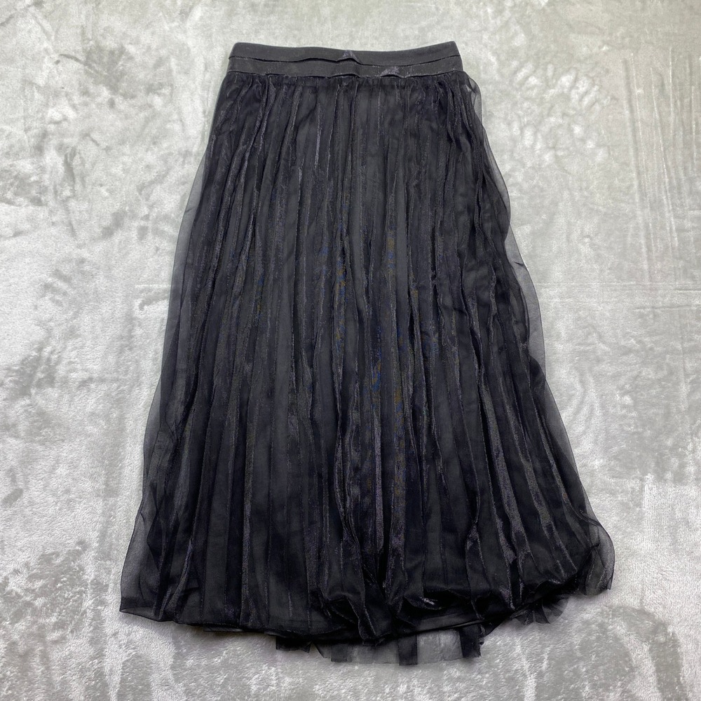Lulus Black Sheer Pleated‎ Maxi Skirt Size M Sparkle Mesh Festive party Fits 26"